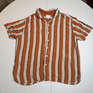 Arizona Jean Co XL Orange Gray Blue Striped Short Sleeve Button-Up Viscose Shirt